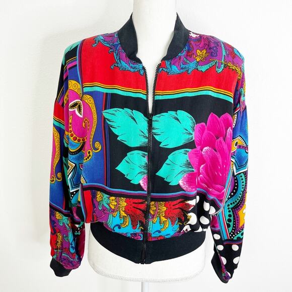 Vintage Box Office Jacket 80s Lightweight Floral Print Short Waist - Picture 1 of 10